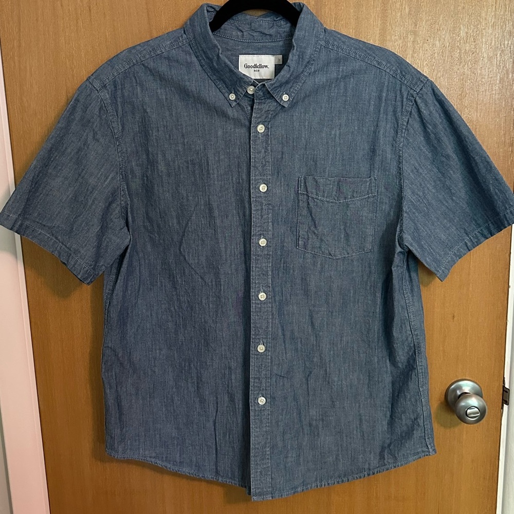Goodfellow & Co Men's Blue Short Sleeve Shirt Button Down Denim Look